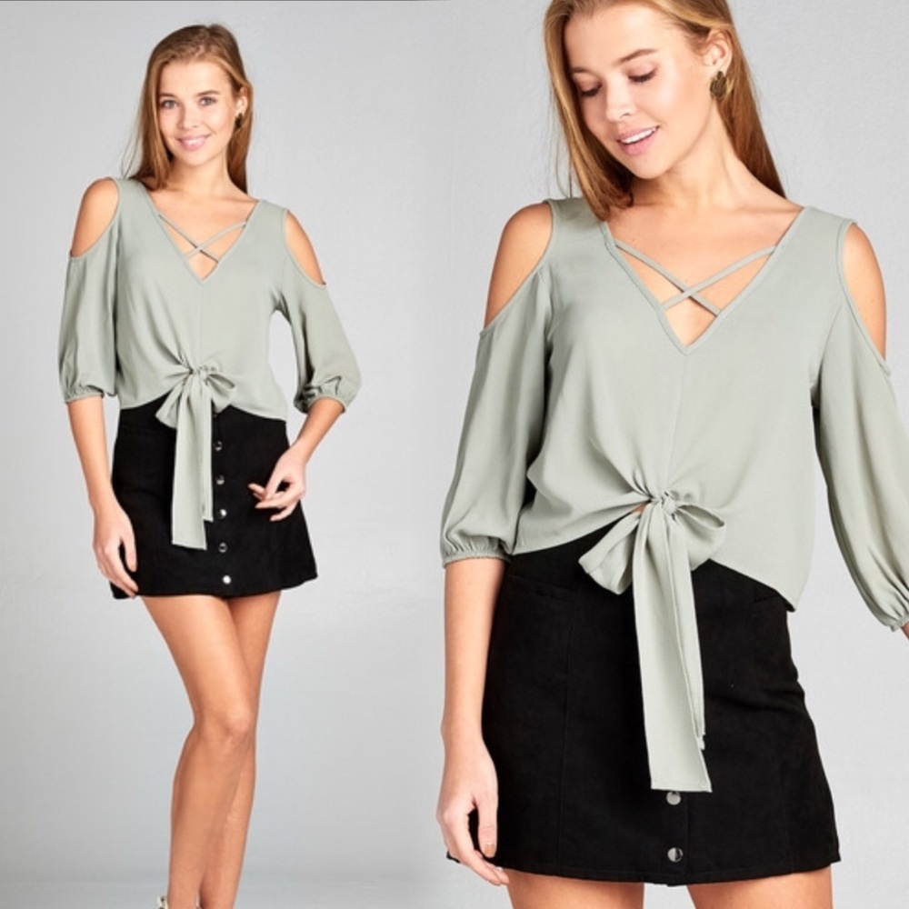 Women's Sage Green Cold Shoulder Top